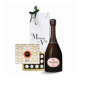 Gift bag with Dom Ruinart Rosé Champagne and Maxim’s Champagne Truffles