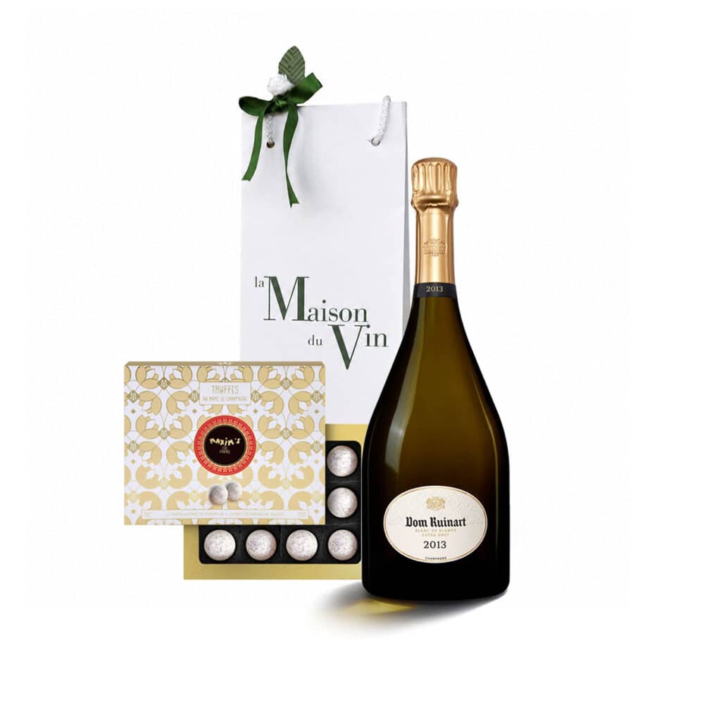 Gift bag with Dom Ruinart Blanc de Blancs and Maxim’s Champagne Truffles