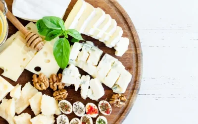 Cheese platter with red and white wine pairing suggestions